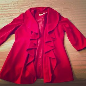 Open-front 3/4 sleeve shawl collar jacket